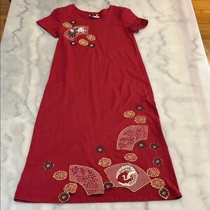 🎈Islandwear Hawaiian Asian Red Fans Maxi Sundress🎁Sale Fill $20 Box up to 5lbs📦